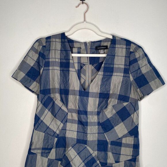 CLUB MONACO Green & Blue Plaid V Neck Dress | Size: 6 - Picture 2 of 6